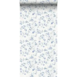 Sanders & Sanders behang bloemen blauw en gebroken wit - 53 cm x 10 m