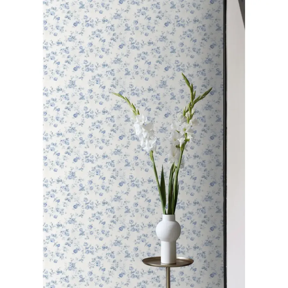 Sanders & Sanders behang bloemen blauw en gebroken wit - 53 cm x 10 m