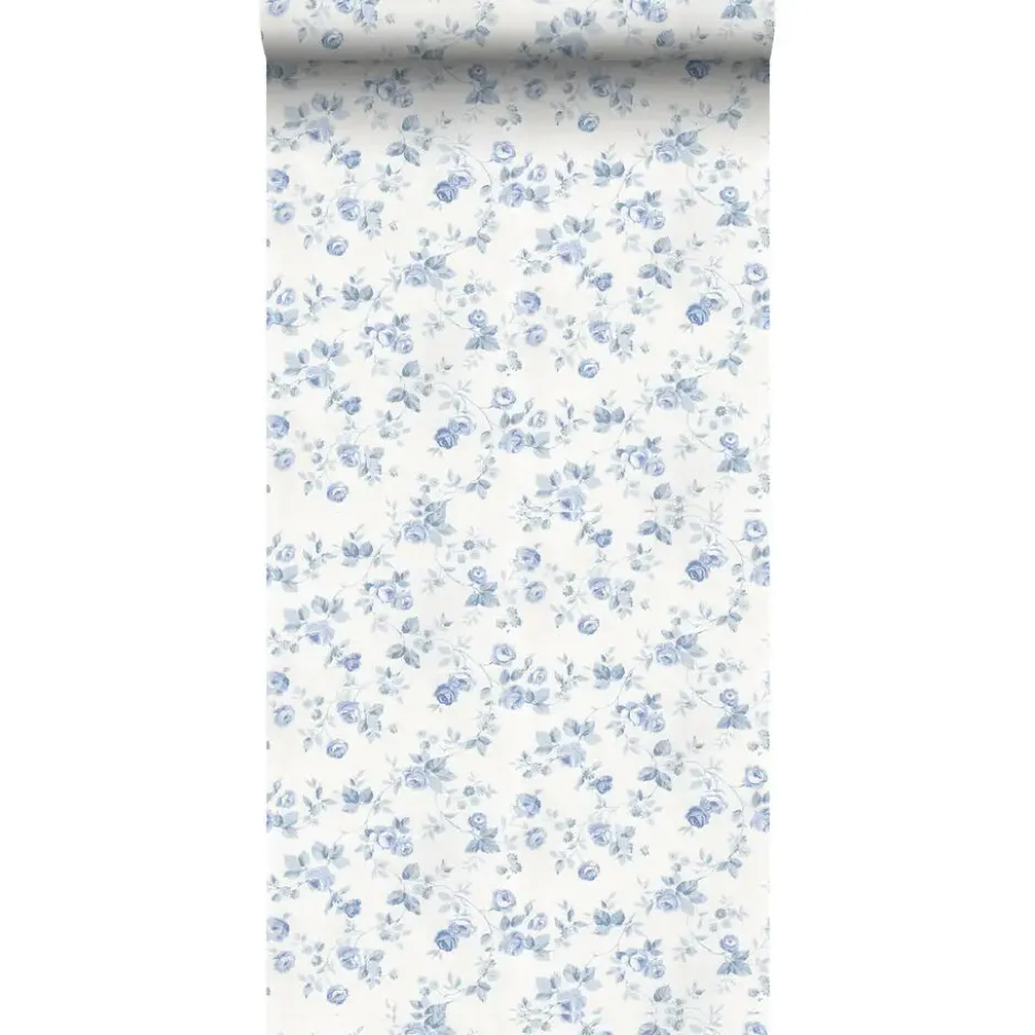 Sanders & Sanders behang bloemen blauw en gebroken wit - 53 cm x 10 m