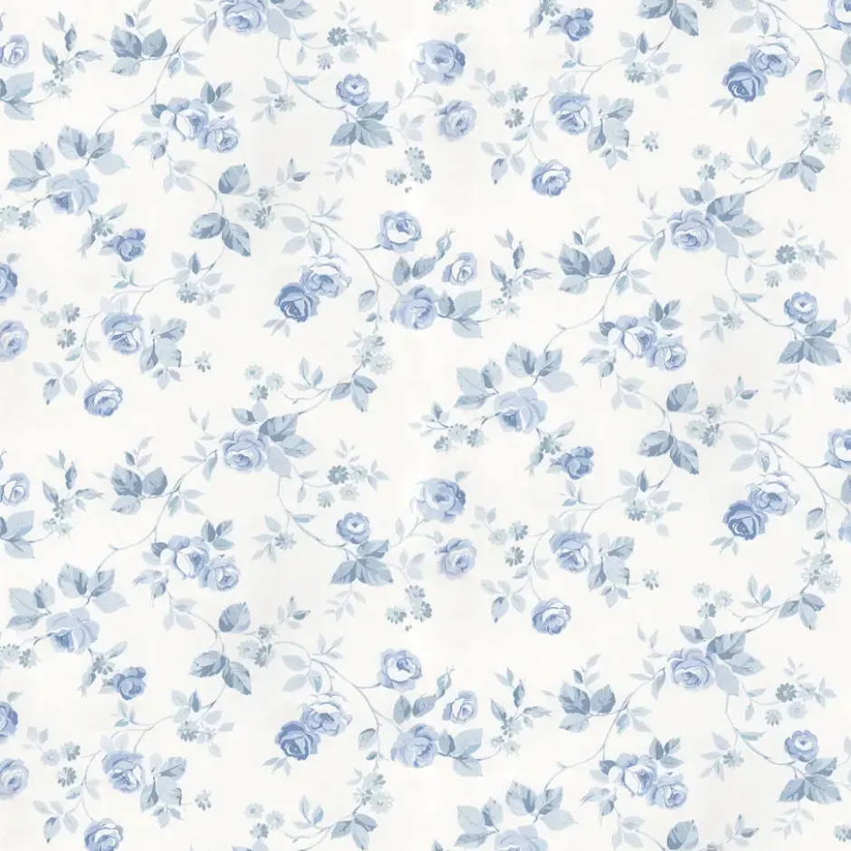 Sanders & Sanders behang bloemen blauw en gebroken wit - 53 cm x 10 m