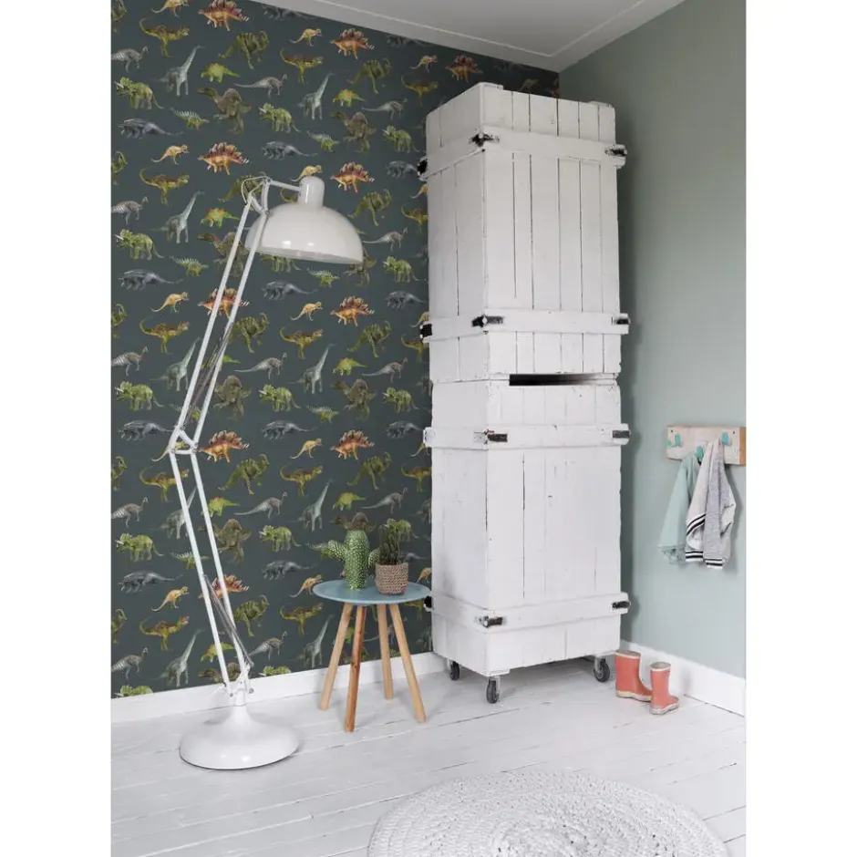 Sanders & Sanders behang dinosaurussen donkerblauw en groen - 50 x 900 cm