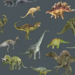 Sanders & Sanders behang dinosaurussen donkerblauw en groen - 50 x 900 cm