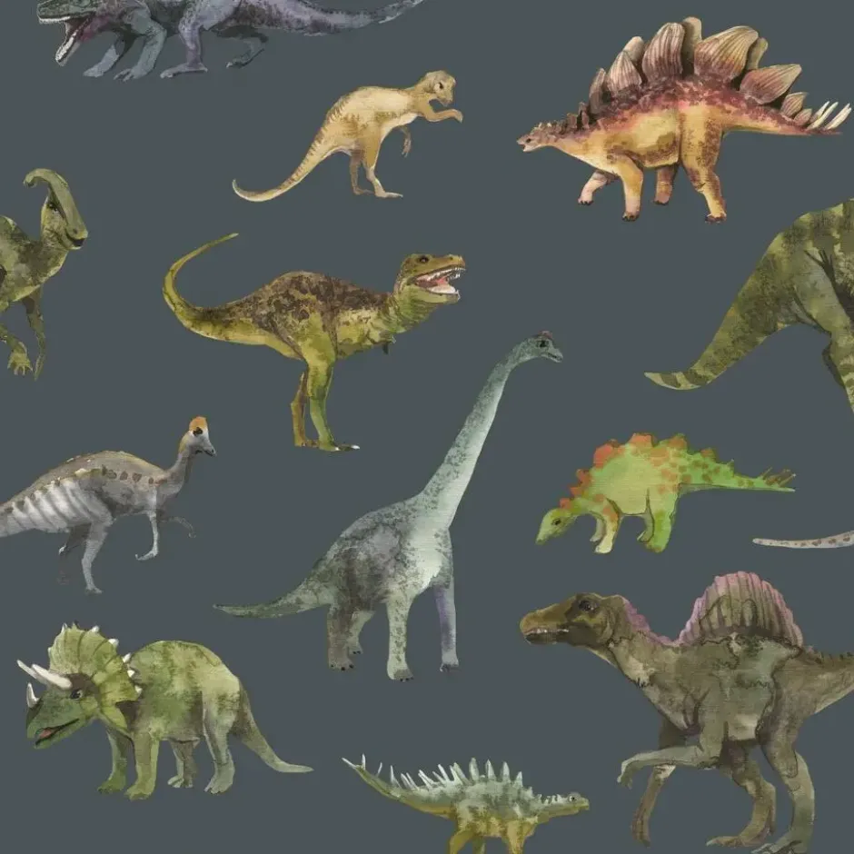 Sanders & Sanders behang dinosaurussen donkerblauw en groen - 50 x 900 cm