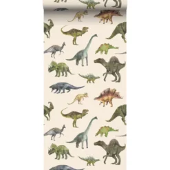 Sanders & Sanders behang dinosaurussen groen en beige - 50 x 900 cm