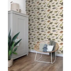 Sanders & Sanders behang dinosaurussen groen en beige - 50 x 900 cm