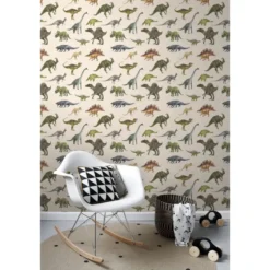 Sanders & Sanders behang dinosaurussen groen en beige - 50 x 900 cm