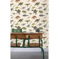 Sanders & Sanders behang dinosaurussen groen en beige - 50 x 900 cm