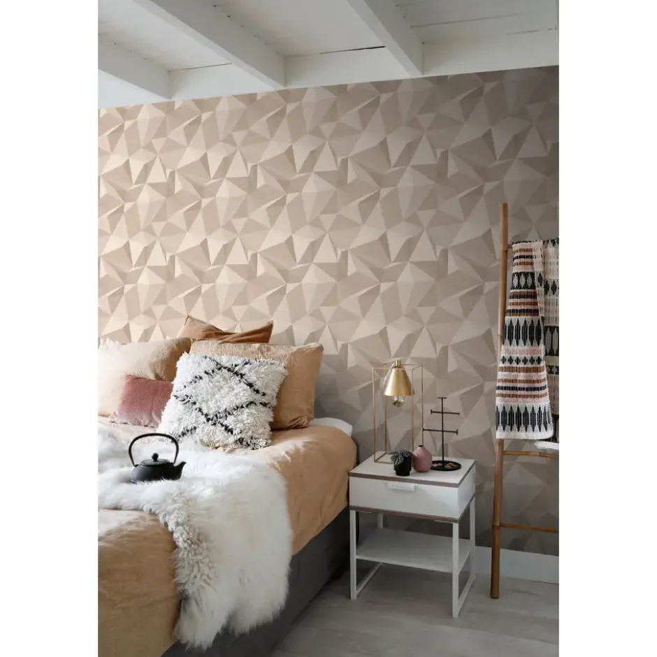 Sanders & Sanders behang grafisch 3D motief beige - 50 x 900 cm