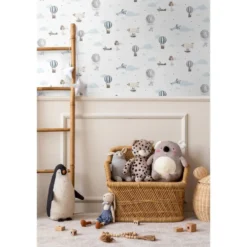 Sanders & Sanders behang luchtballonnen blauw en wit - 53 cm x 10 m