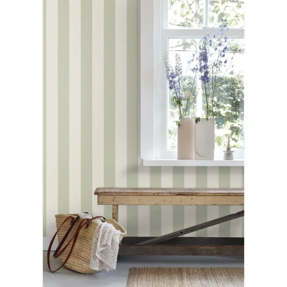 Sanders & Sanders behang strepen groen en beige - 53 x 1005 cm