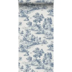 Sanders & Sanders behang toile de jouy print blauw - 53 cm x 10 m