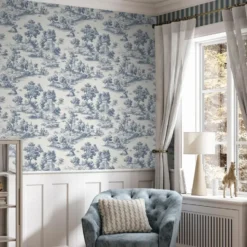 Sanders & Sanders behang toile de jouy print blauw - 53 cm x 10 m