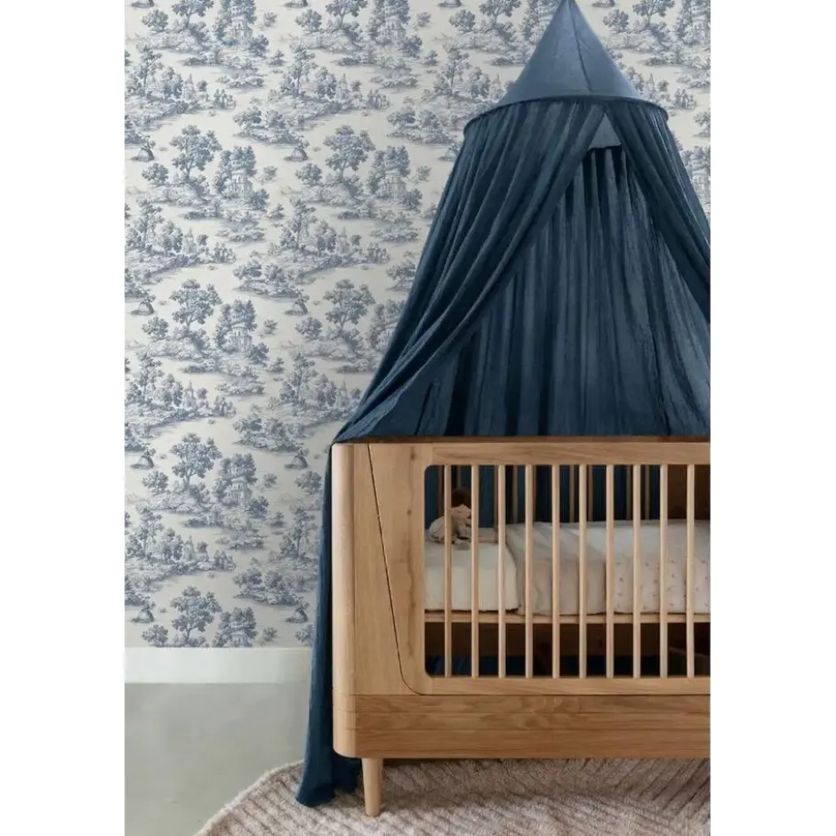 Sanders & Sanders behang toile de jouy print blauw - 53 cm x 10 m