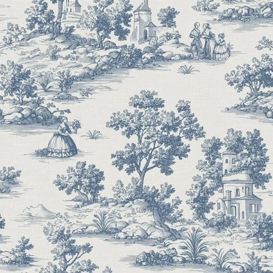 Sanders & Sanders behang toile de jouy print blauw - 53 cm x 10 m