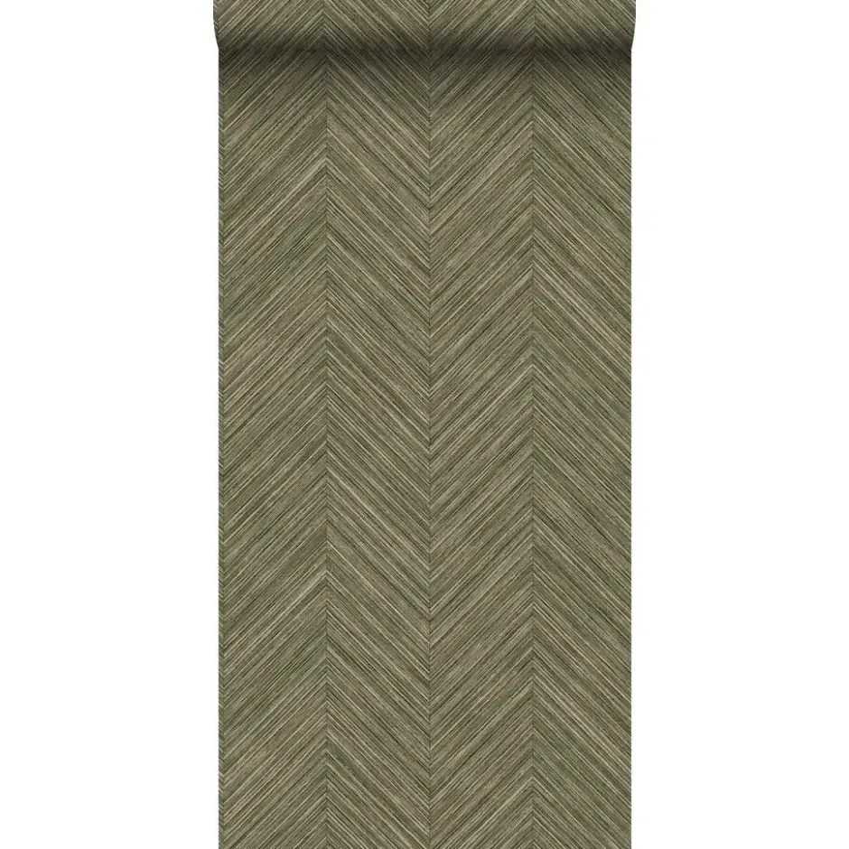 Sanders & Sanders behang visgraat-motief vergrijsd olijfgroen - 53 cm x 10 m