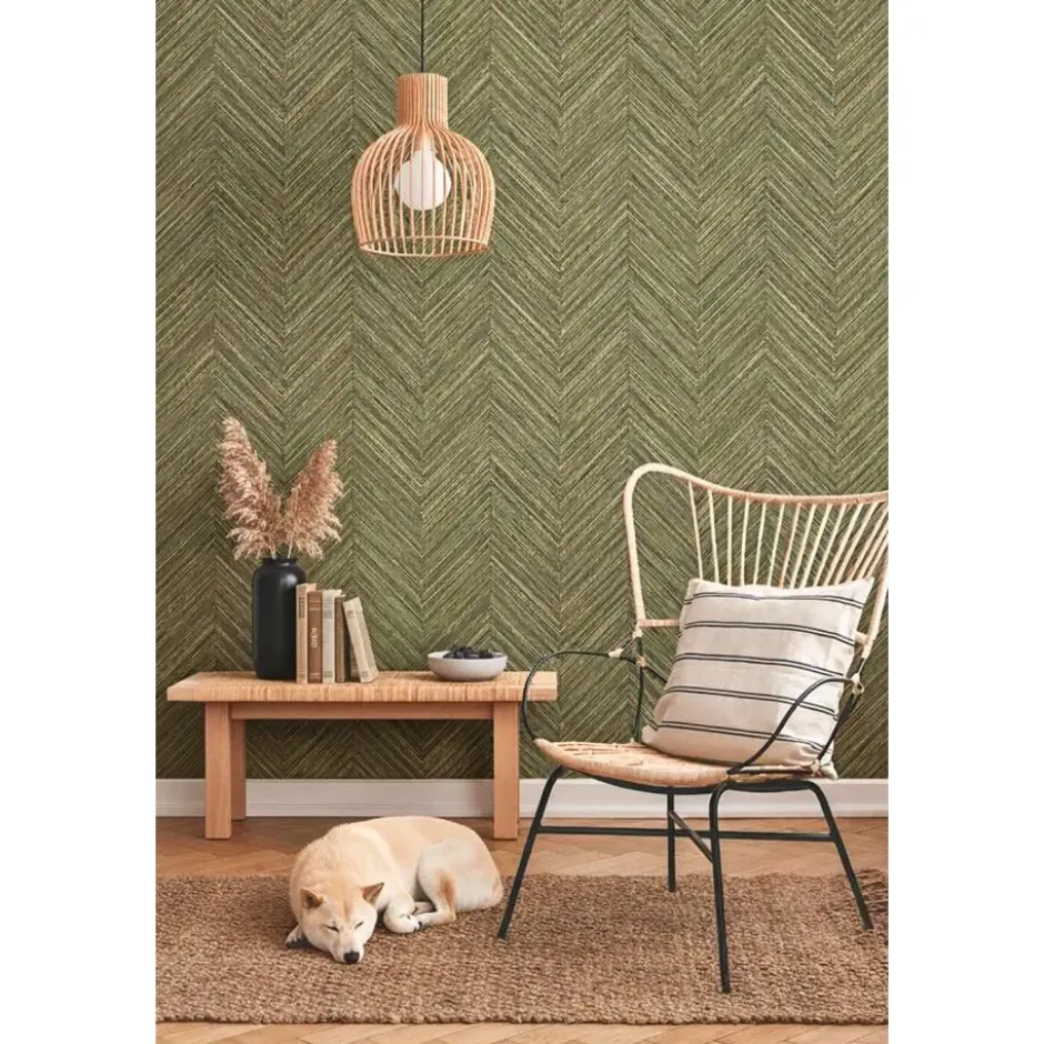 Sanders & Sanders behang visgraat-motief vergrijsd olijfgroen - 53 cm x 10 m
