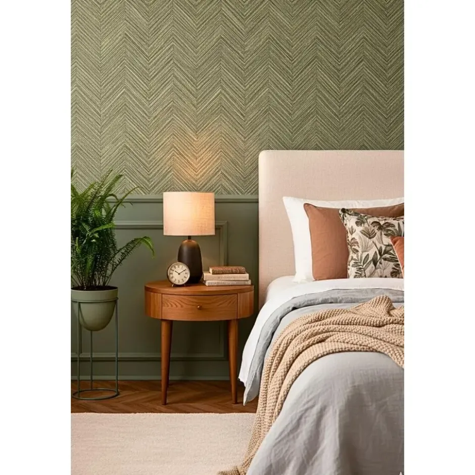 Sanders & Sanders behang visgraat-motief vergrijsd olijfgroen - 53 cm x 10 m