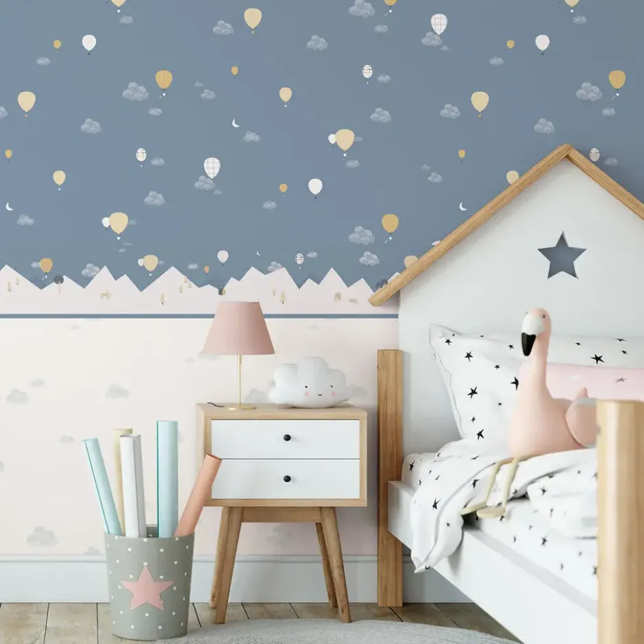 Sanders & Sanders behang wolkjes vergrijsd blauw en wit - 53 cm x 10 m