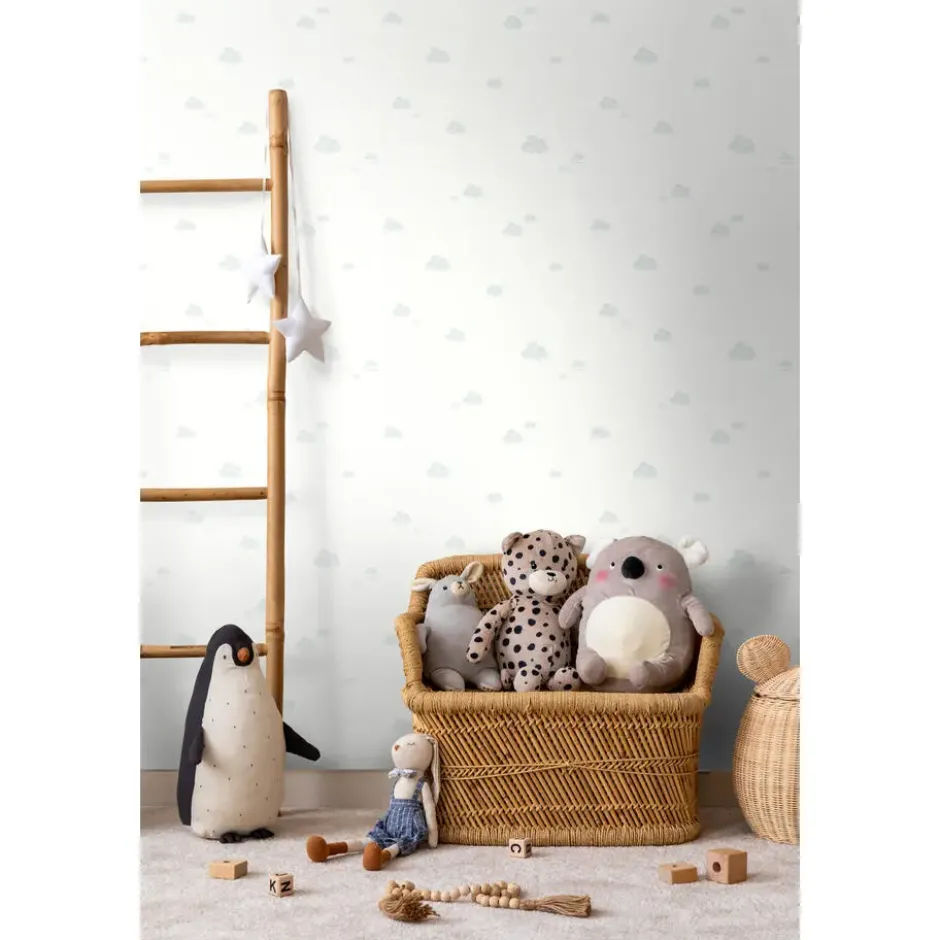 Sanders & Sanders behang wolkjes vergrijsd blauw en wit - 53 cm x 10 m
