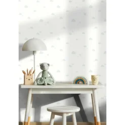 Sanders & Sanders behang wolkjes vergrijsd blauw en wit - 53 cm x 10 m