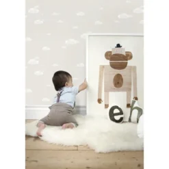 Sanders & Sanders behang wolkjes beige en wit - 53 cm x 10 m