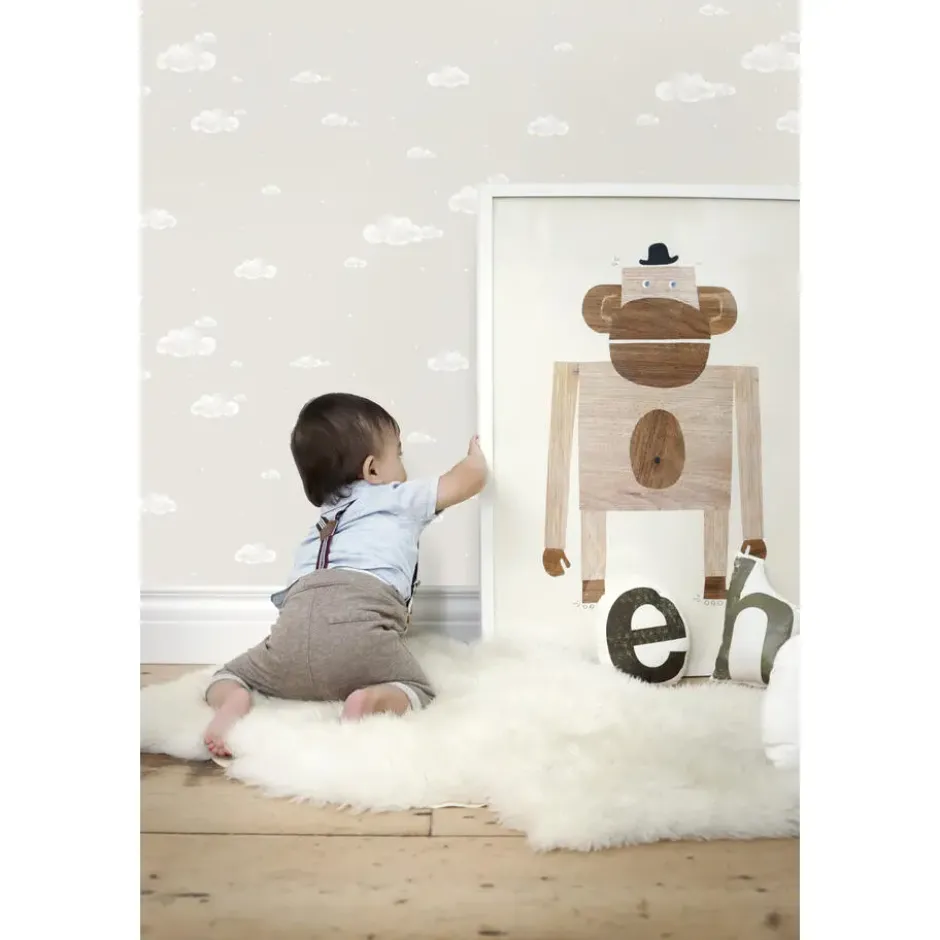 Sanders & Sanders behang wolkjes beige en wit - 53 cm x 10 m