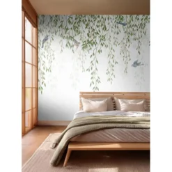 Sanders & Sanders fotobehang vogels in de natuur groen en blauw - 350 x 279 cm