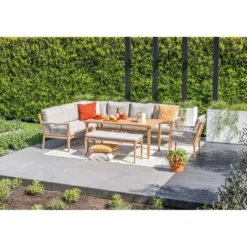 Sardinia lounge-diningset - aluminium met houtlook - 7-persoons