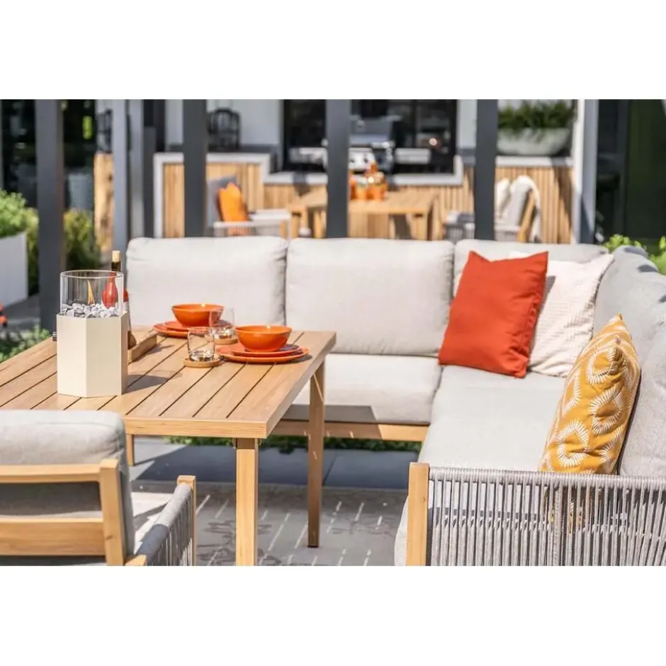 Sardinia lounge-diningset - aluminium met houtlook - 7-persoons
