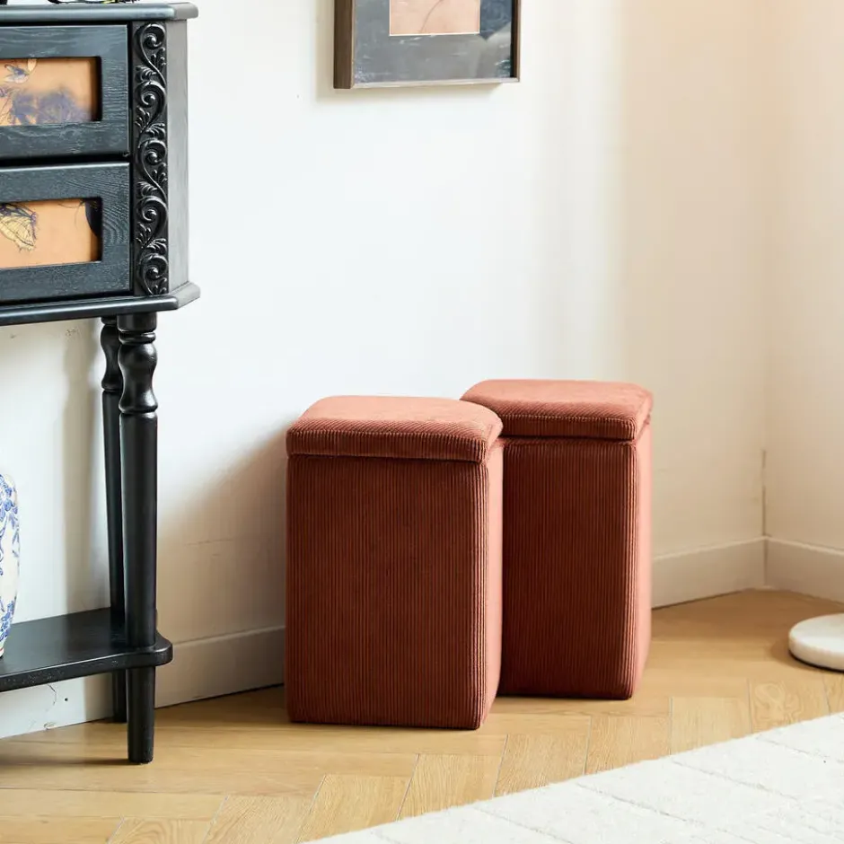 Scandinavische Velours Terracotta Woonkamerpoef