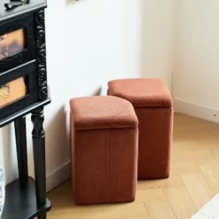 Scandinavische Velours Terracotta Woonkamerpoef