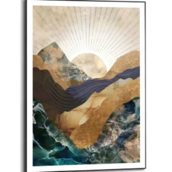 Schilderij Abstracte zonsopkomst - 70 x 50 - Blauw