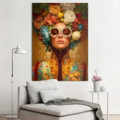 Schilderij Bloemenkroon - 140 x 100 - Geel