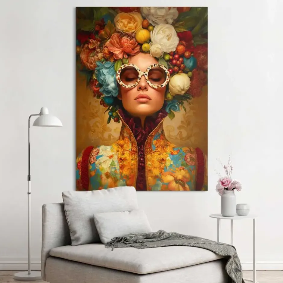 Schilderij Bloemenkroon - 140 x 100 - Geel