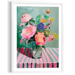 Schilderij Bloemen op tafel - 70 x 50 - Bont