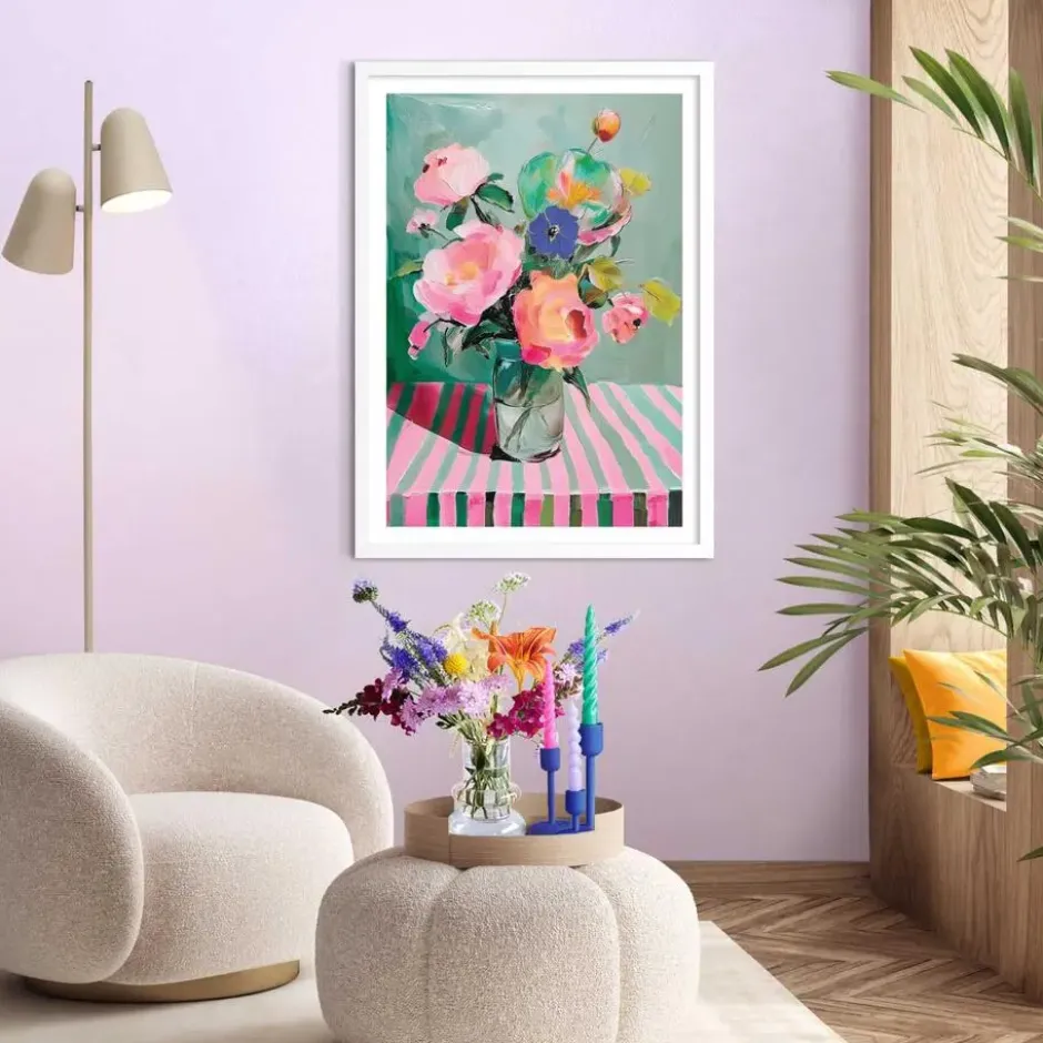 Schilderij Bloemen op tafel - 70 x 50 - Bont