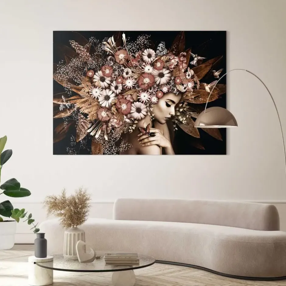 Schilderij Bloemenrijkdom - 100 x 140 - Bruin