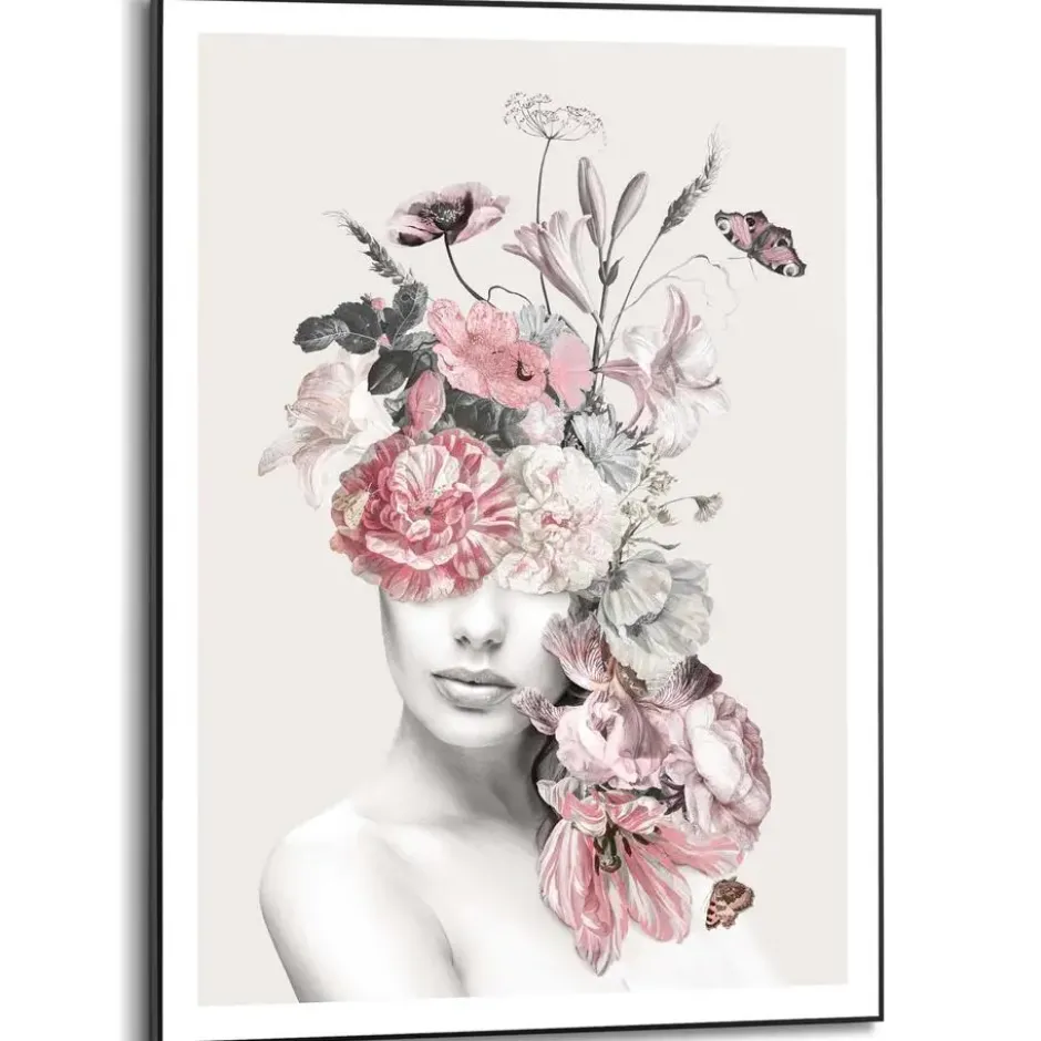 Schilderij Bloemenvrouw - 70 x 50 - Roze