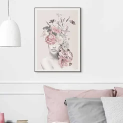 Schilderij Bloemenvrouw - 70 x 50 - Roze