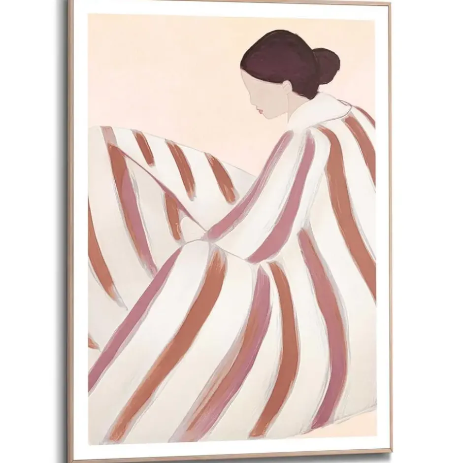 Schilderij Gestreepte vrouw - 70 x 50 - Bruin