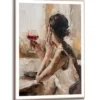 Schilderij Glas Wijn - 70 x 50 - Beige