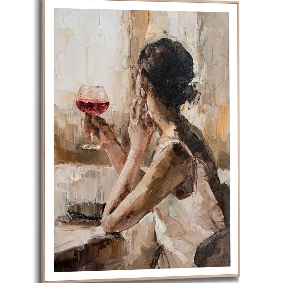 Schilderij Glas Wijn - 70 x 50 - Beige