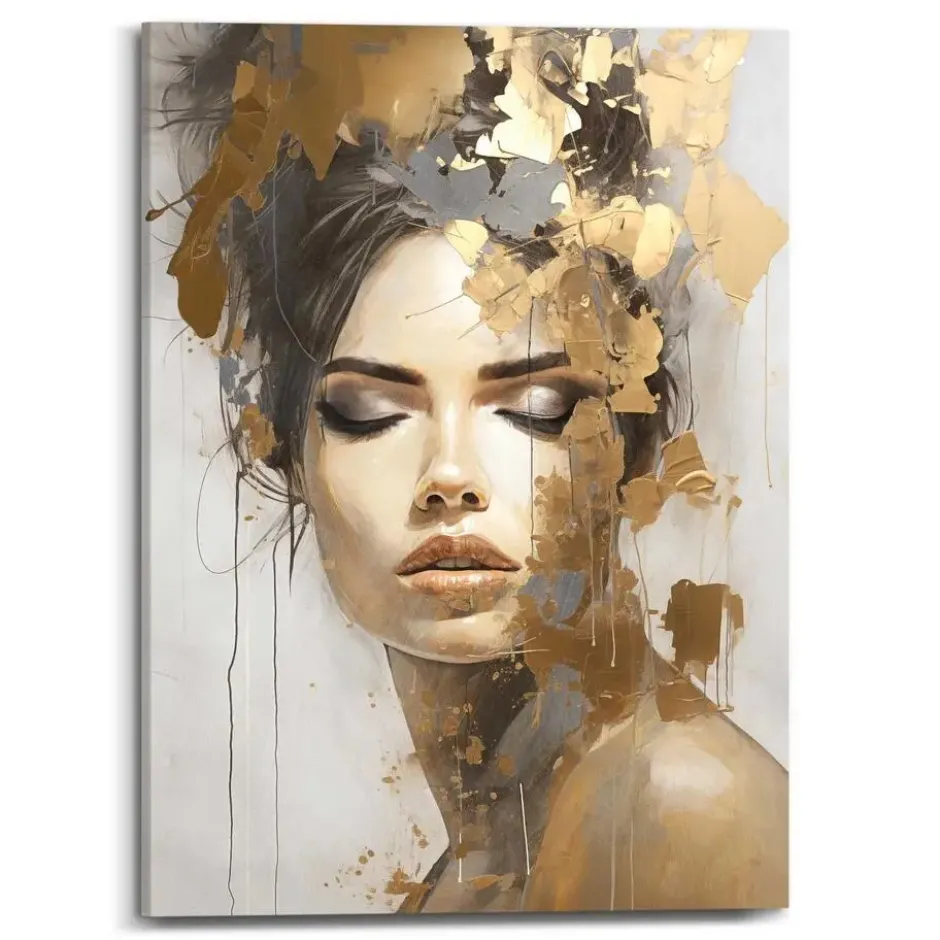 Schilderij Gouden vrouw - 70 x 50 - Goudkleurig