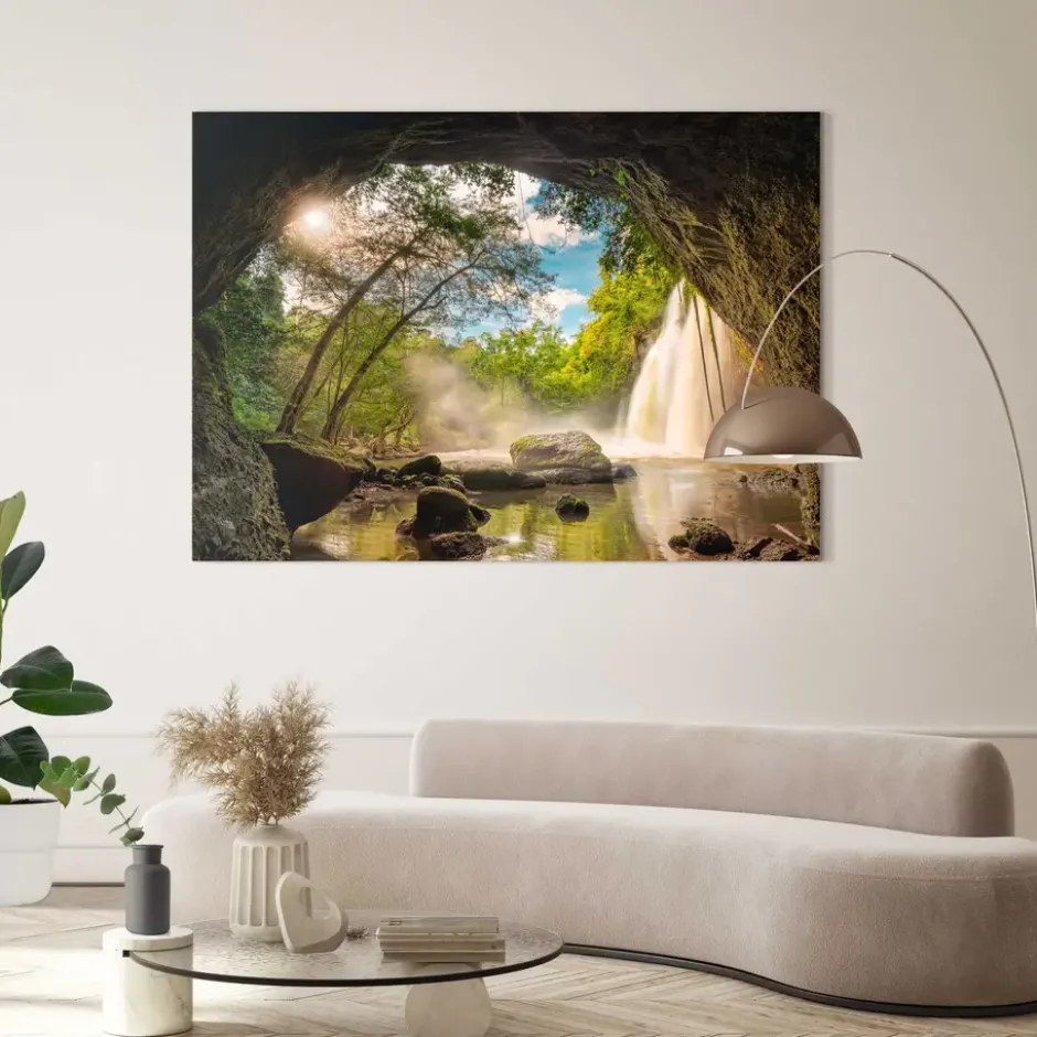 Schilderij Grot 100x140 cm Groen Hout