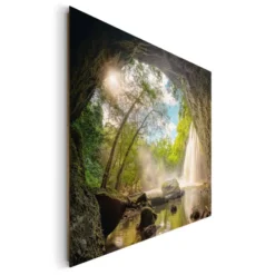 Schilderij Grot 100x140 cm Groen Hout