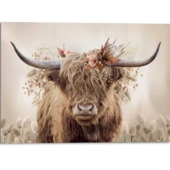 Schilderij Hooglander in bloemen - 100 x 140 - Beige