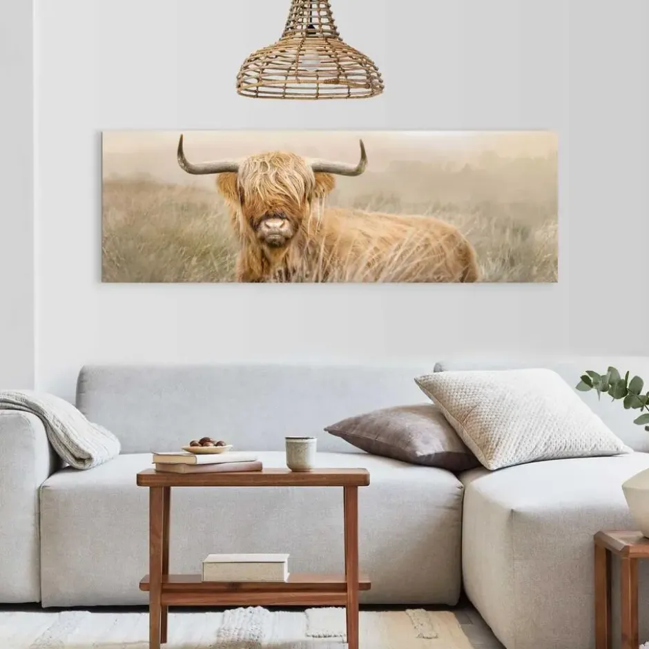 Schilderij Hooglander - 52 x 156 - Beige