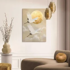 Schilderij Kraanvogels - 70 x 50 - Beige