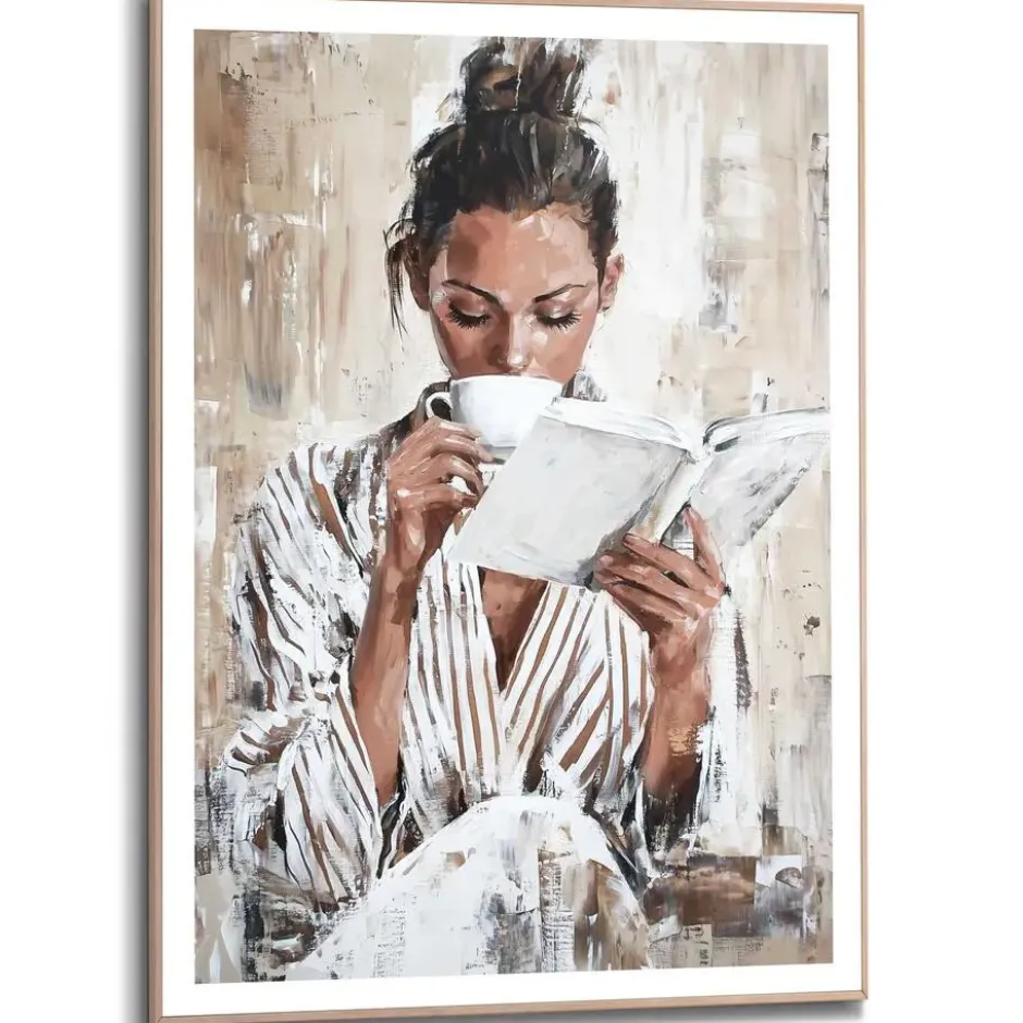 Schilderij Morning Reading - 70 x 50 - Bruin