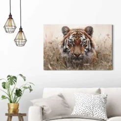 Schilderij Tijger op jacht - 60 x 90 - Bruin